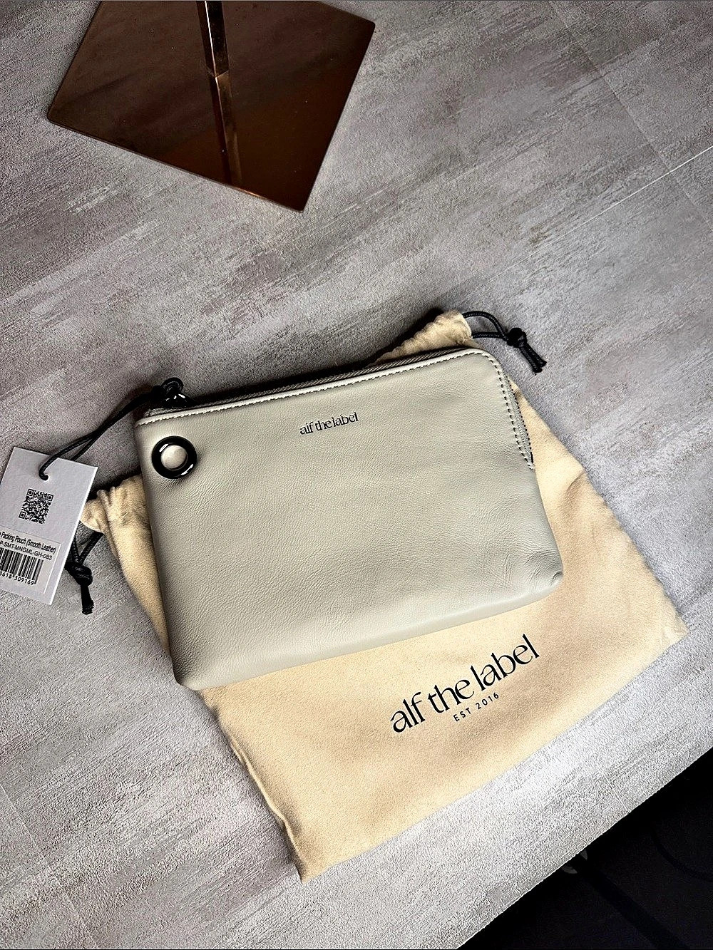 all the labels Luxe Packing Pouch Leather Packing Pouch in Cream/greige NWT